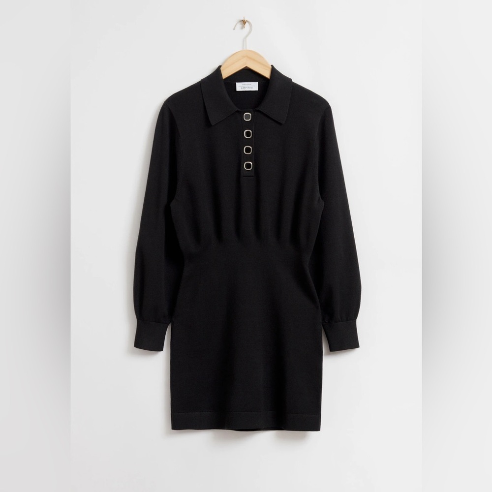 EUC & Other Stories Knitted Black Polo Sweater Dress. Size Medium.